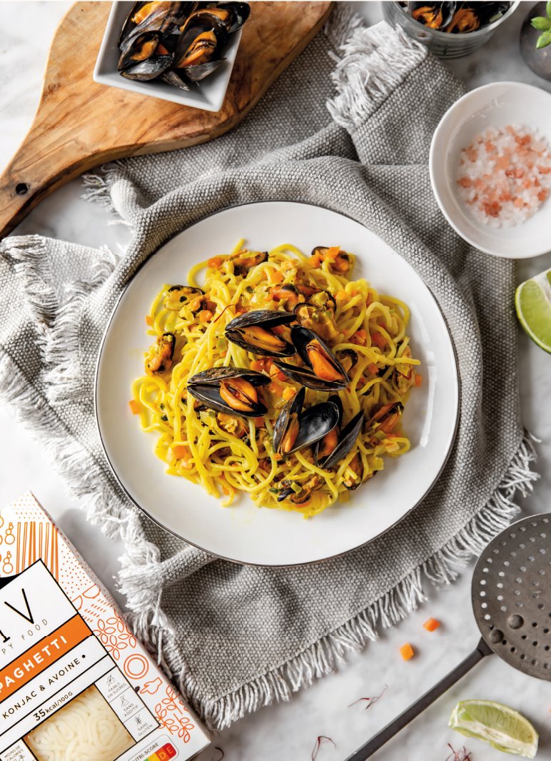 Spaghetti crémeux aux moules safranées