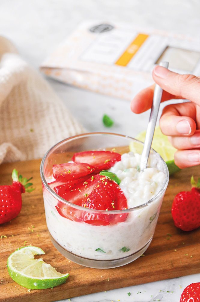 Riz au lait citron fraise basilic