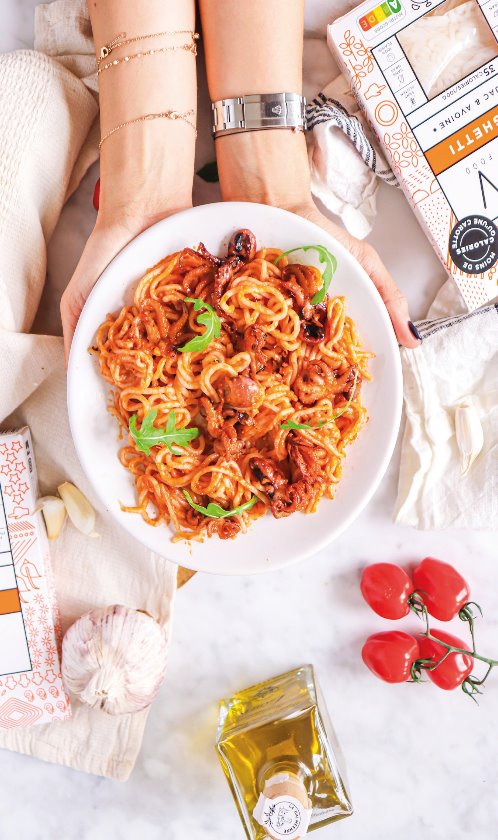 Spaghetti aux calamars marinés