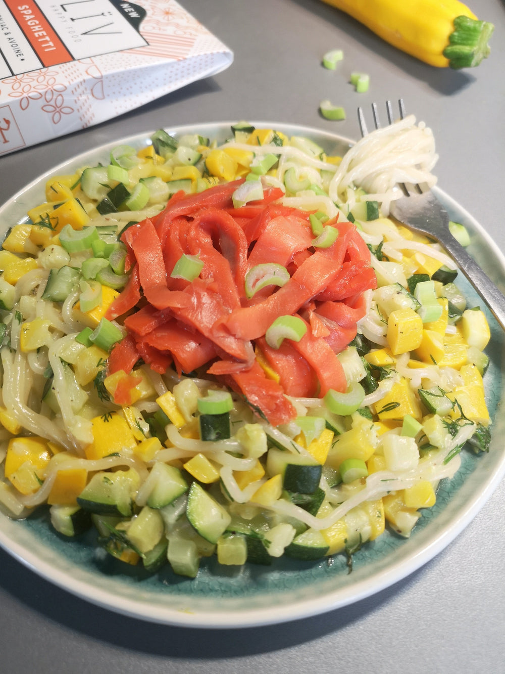 Spaghetti saumon courgette