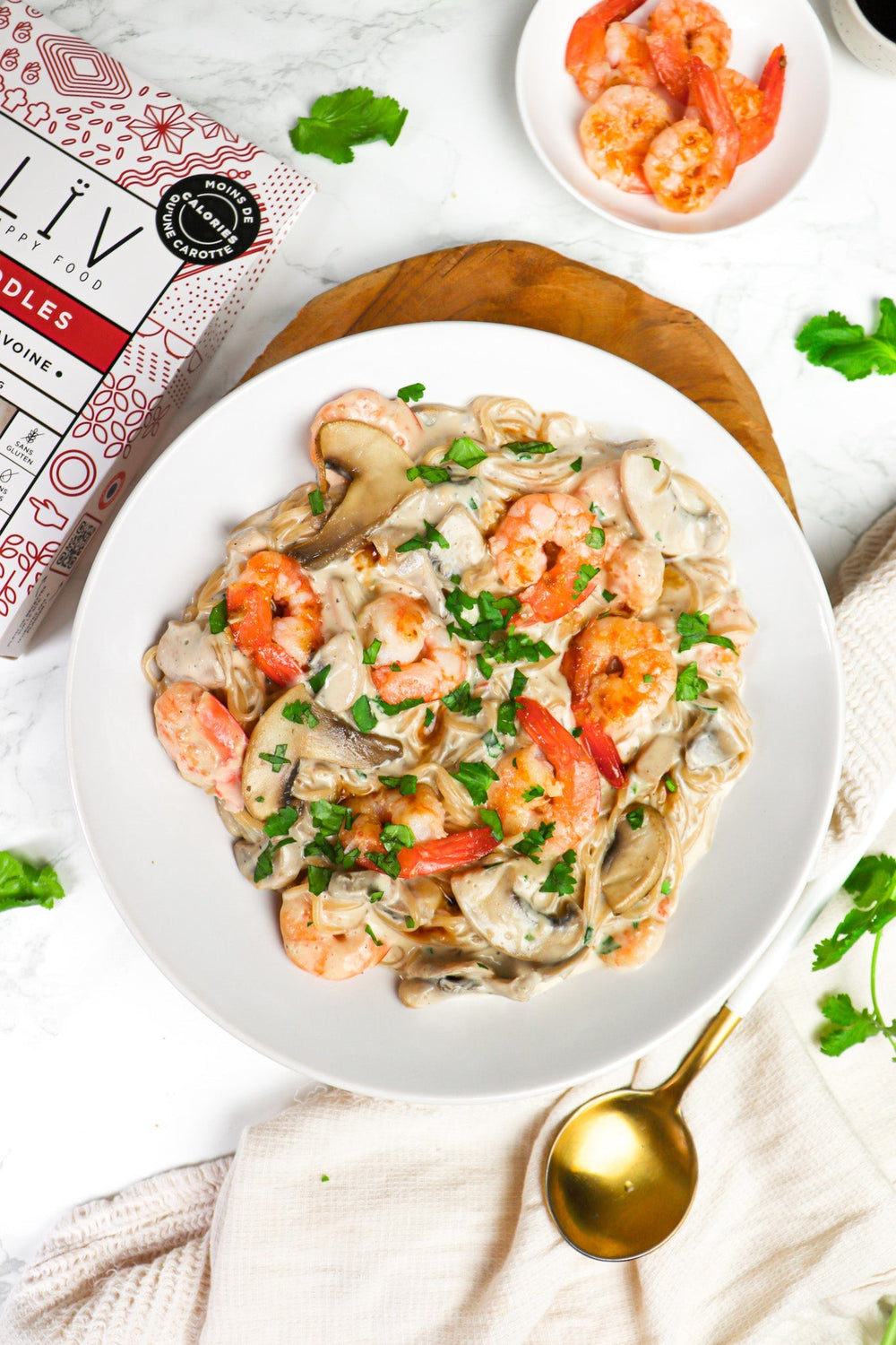 Noodles aux crevettes et lait de coco