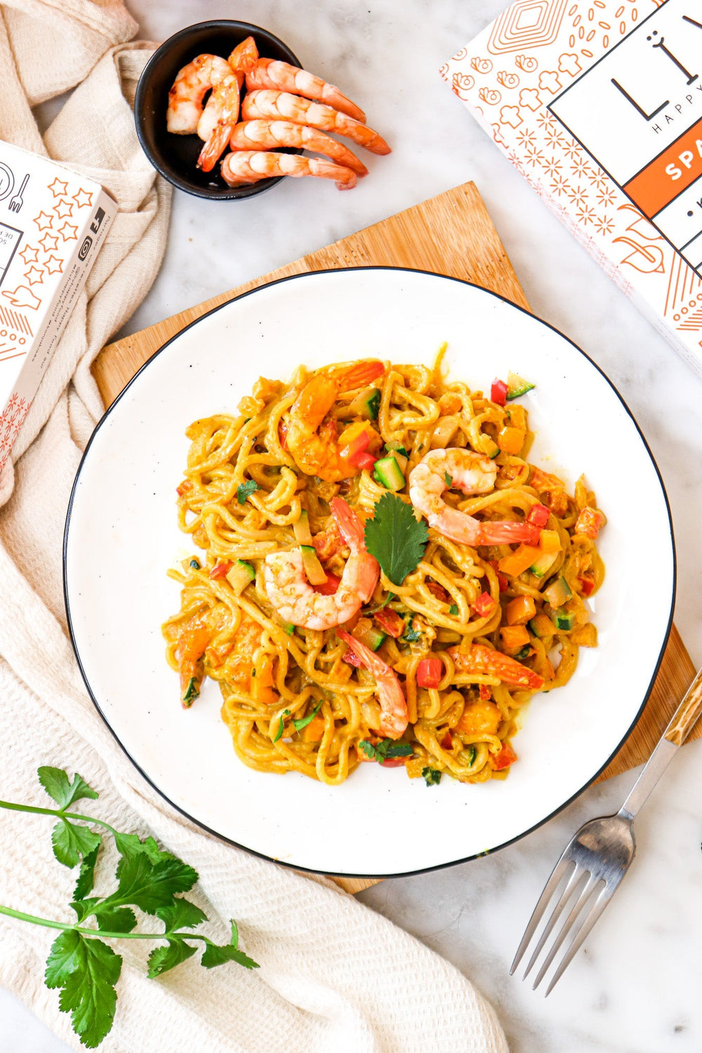 Curry de crevettes et spaghetti