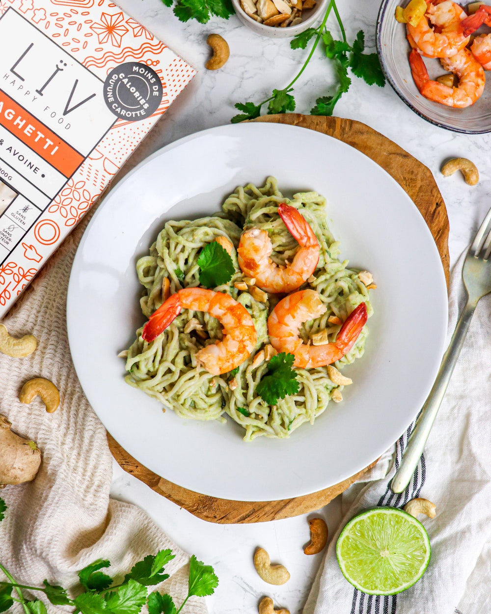 Avocado spaghetti aux crevettes