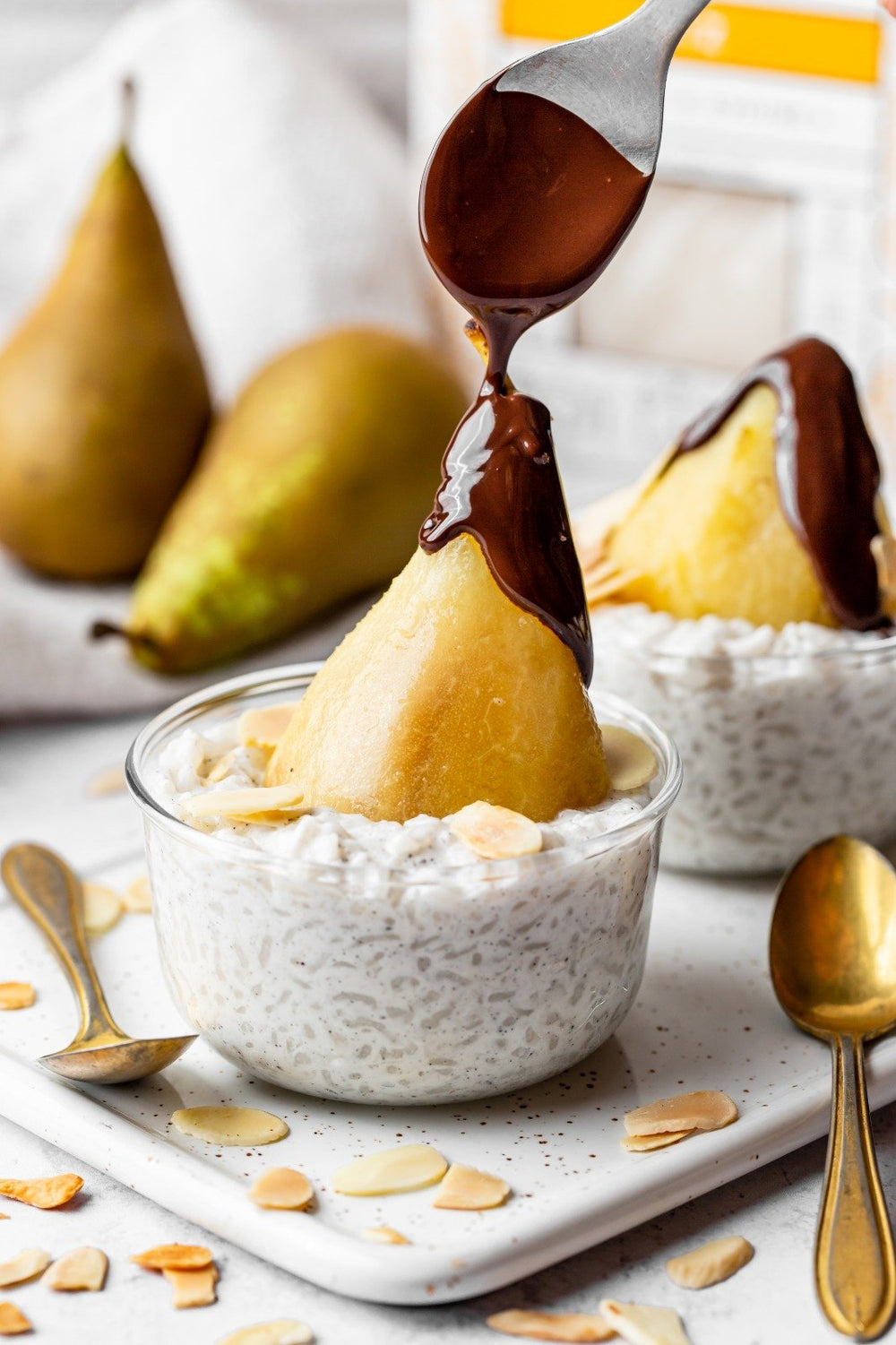 Riz au lait à la vanille façon poire belle Hélène