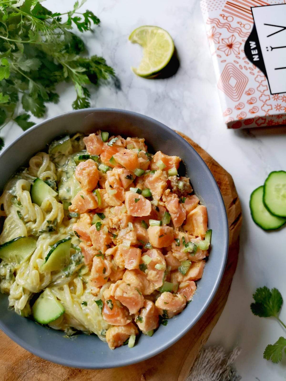 Noodles ceviche et curry doux