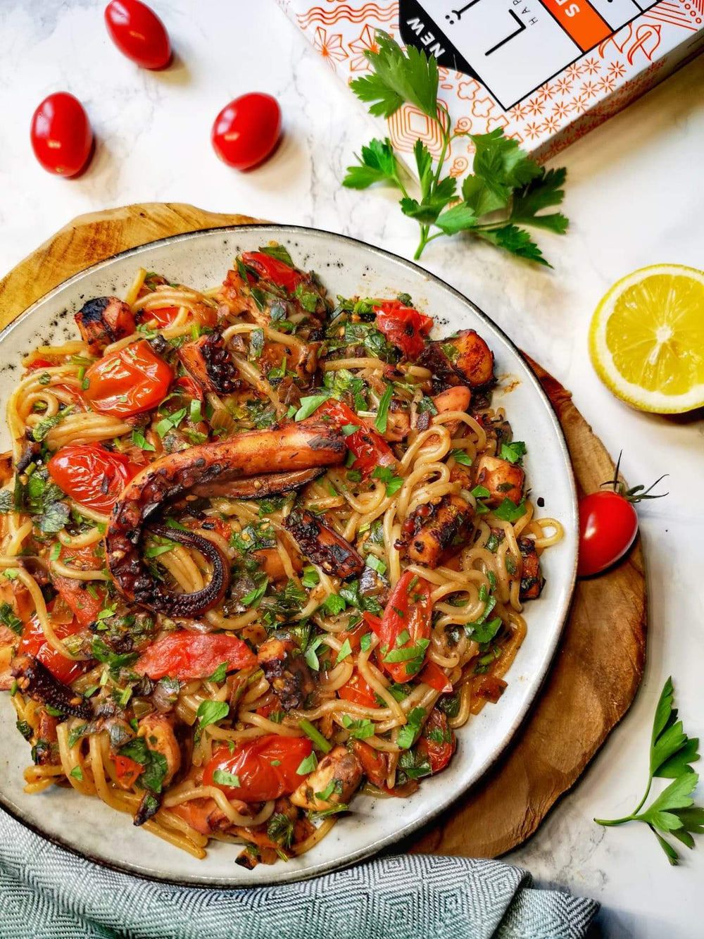 Spaghetti au poulpe grillé