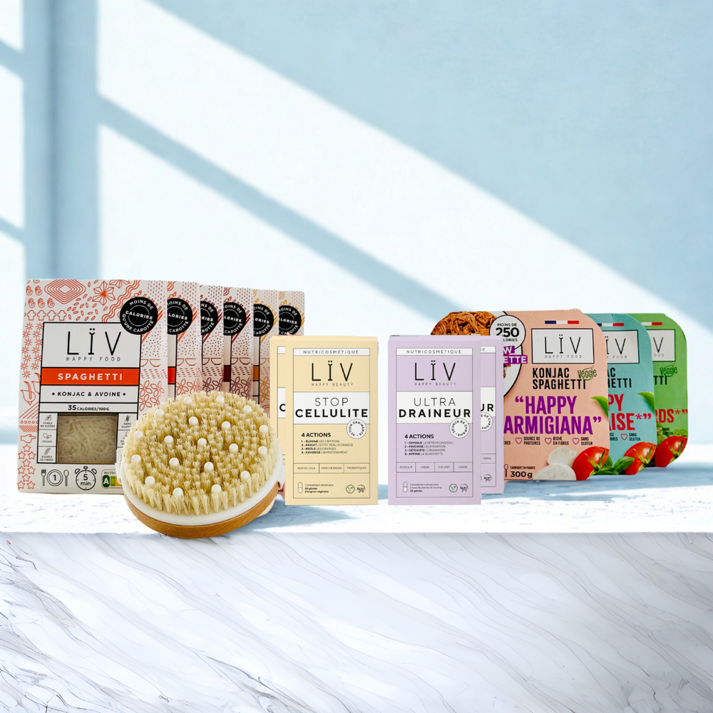 kit minceur ptes de konjac plats préparés de konjac et compléments alimentaires brosse de massage