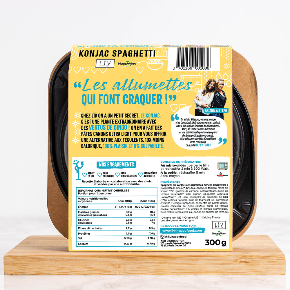 verso du plat prepare spaghetti de konjac tomate et allumettes vegetales