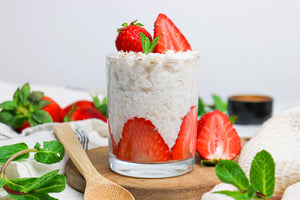 Dessert au sticky riz avec fraises - LIV happy food pâtes et riz au konjac avec peu de calories