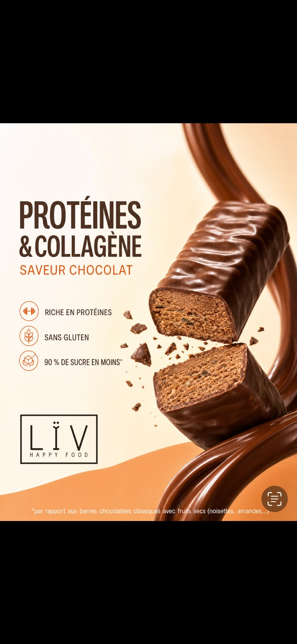 Barres chocolat protéines et collagène