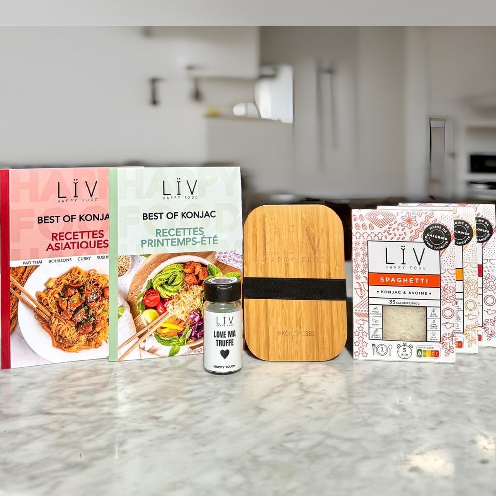 starter kit de pâtes de konjac, livres de recettes de konjac, bento et condiment à la truffe 