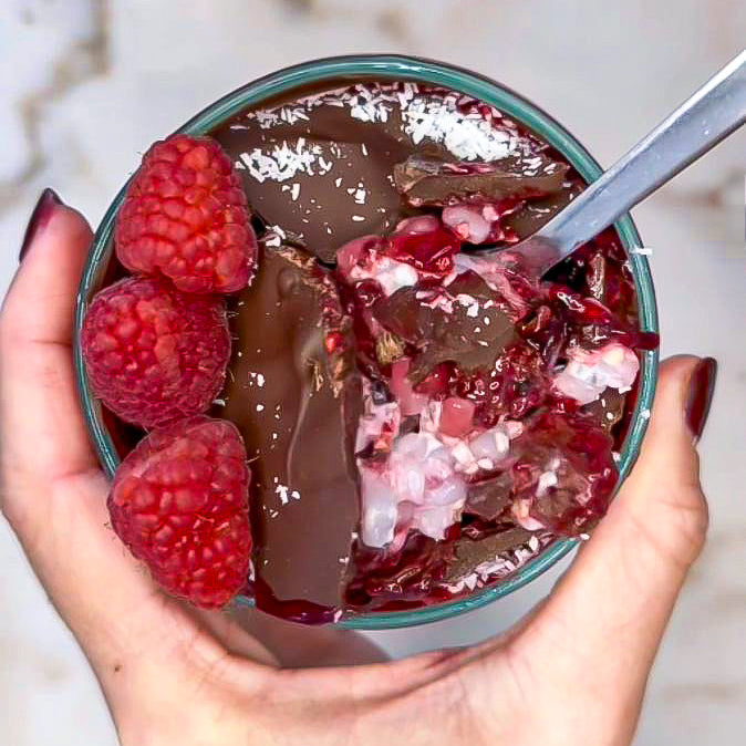 Recette de dessert riz de konjac aux framboises et chocolat